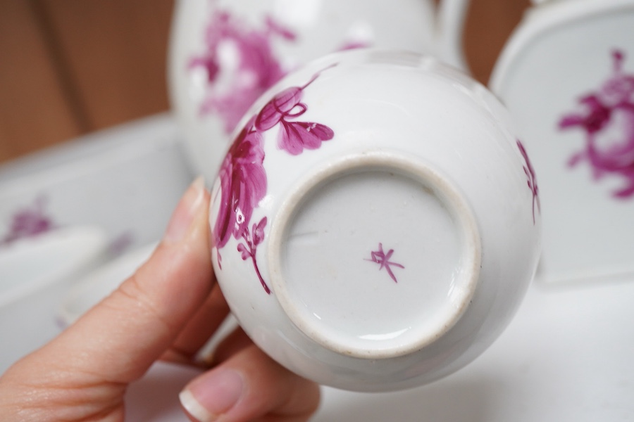 A Meissen style coffee pot, tea canister, slops bowl, tea and sugar, 26cm